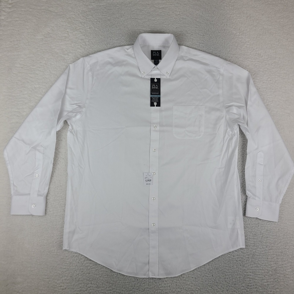 Jos A Bank Traveler Dress Shirt Mens 17-33 White Traditional Fit Button Up NEW